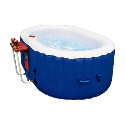 ALEKO Oval Inflatable 2 Person Hot Tub Spa with Drink Tray and Cover - Dark Blue and White
