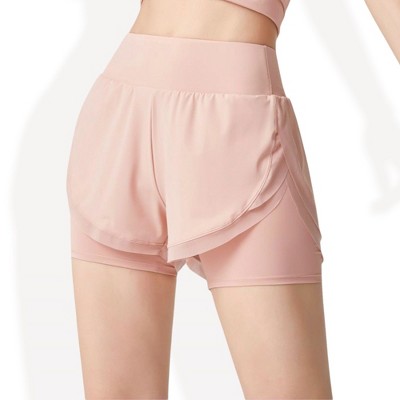 Anna-Kaci Active Women's High-Waist Double-Layer Running Shorts with Built-In Compression
