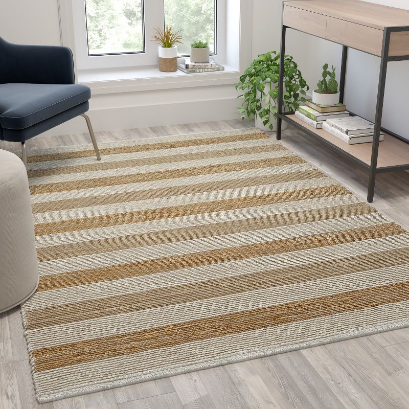 Emma and Oliver 5' x 7' Natural Handwoven Striped Pattern Jute Blend Area Rug, 3 of 8