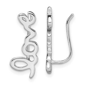 Black Bow Jewelry 8 x 19mm Rhodium-Plated Sterling Silver Love Script Ear Climbers - 1 of 4