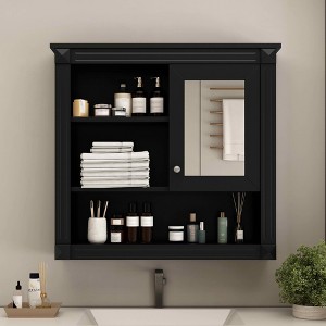 MAYEERTY 32" Bathroom Wall Cabinet with Mirror Wall Mounted Medicine Cabinet with 4 Shelves for Bathroom Black - 1 of 4