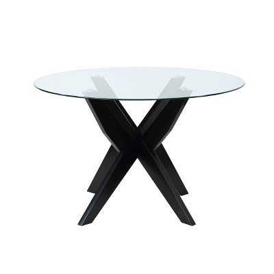 Amalie Round Dining Table Black - Steve Silver Co.: 48" Glass Top, Rubberwood Base, Seats 6
