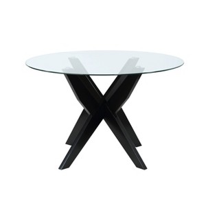 Amalie Round Dining Table Black - Steve Silver Co.: 48" Glass Top, Rubberwood Base, Seats 6 - 1 of 4