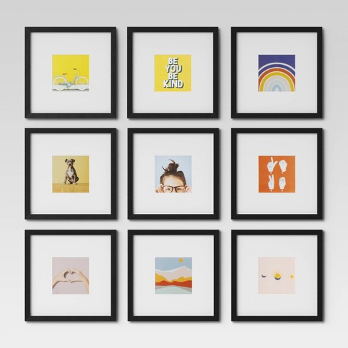 Set of 9 Gallery Frame Set 10 x 10 Matted to 5 x 5 Black - Room  Essentials™