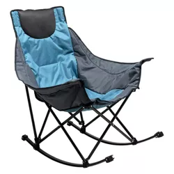 Sunnyfeel CCAC2026XBU1 Outdoor Portable Folding Rocker Camping Chair with Padded Armrests and Headrest, Carry Bag, and Leg Locks, Blue