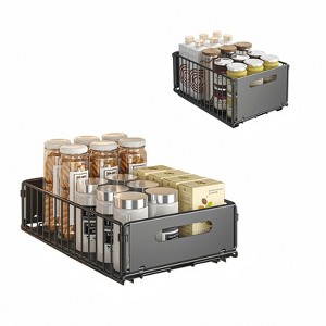 GustoWave Pull out Cabinet Organiser Fixed with Adhesive Nano Film, Heavy Duty Kitchen Storage Drawer, Sliding Mesh Cabinet Basket - 1 of 4