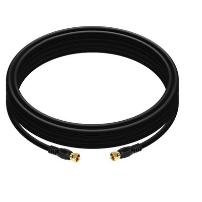 12' Black RG6 Quad Shield Coaxial Cable with Gold F-Type Connectors