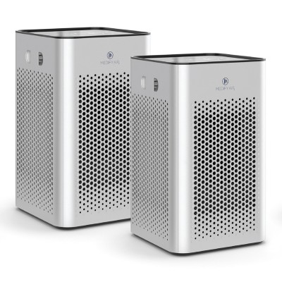 Medify Air MA-25-B2 Table Top Portable Air Cleaner Purifier Machine w/ True HEPA Filter, 3 Speeds, 500 Sq. Ft Coverage, Silver (2 Pack)