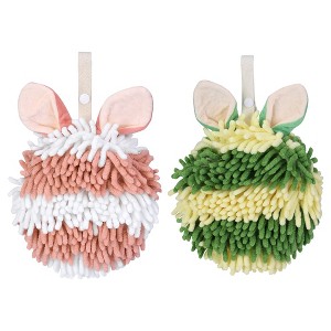 REGALWOVEN Cute Rabbit Shape Fluffy Chenille Soft Absorbent Hand Towel 2 Pcs - 1 of 4