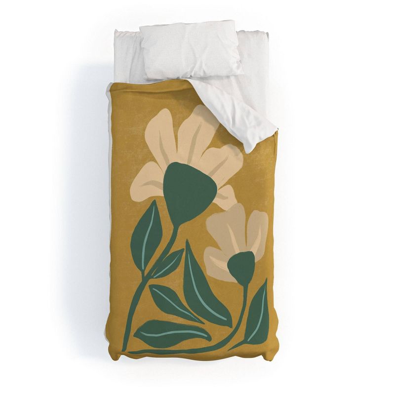 Oris Eddu Happy Flowers I Polyester Duvet & Sham Set Yellow - Deny Designs, 1 of 6
