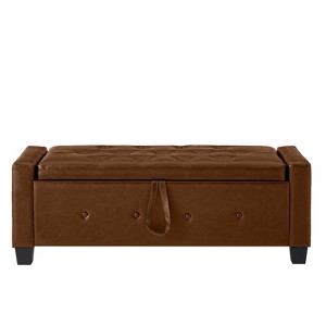 Gulches Brown Faux Fur Storage Bench - With Safety Hinge, Sturdy Metal Feet, Large Storage for Bedroom, Entryway, Shoe Cabinet Side - 1 of 4