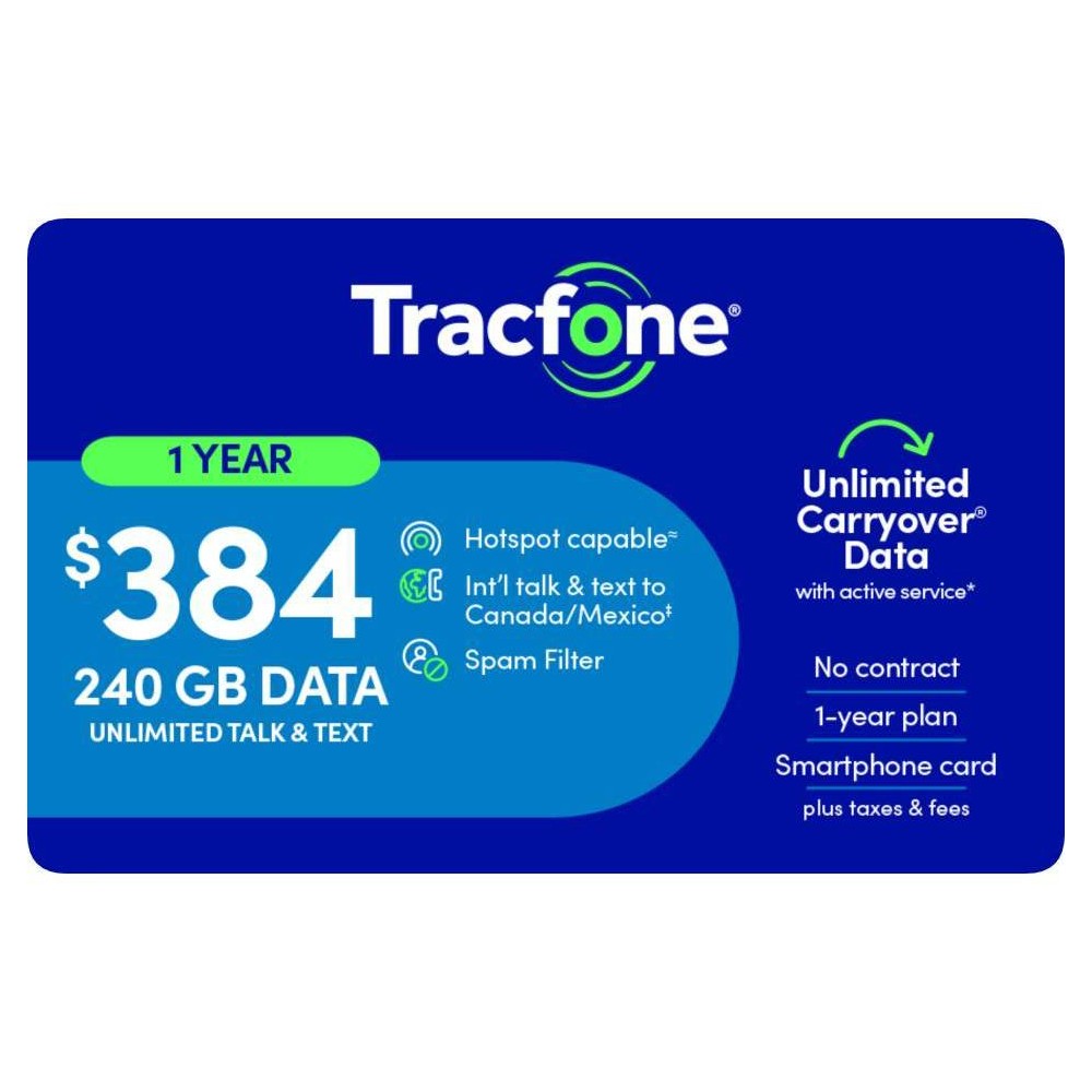 $384 Tracfone Unlimited Talk and Text, 240GB of Data/365 Days (Smartphone Only) (Email Delivery)