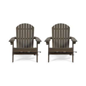 2pk Bellwood Outdoor Acacia Wood Folding Adirondack Chairs Gray - Christopher Knight Home: Rustic Design, Cup Holders - 1 of 4