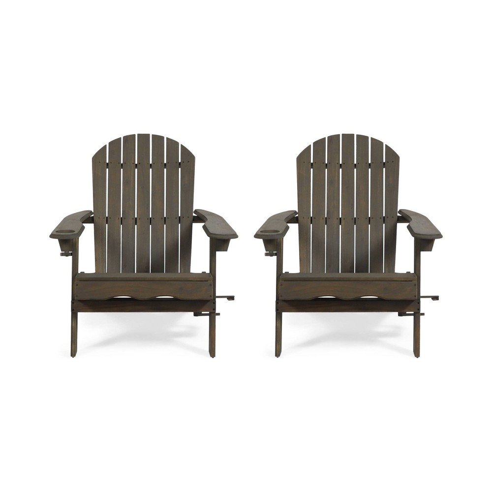 Photos - Garden Furniture 2pk Bellwood Outdoor Acacia Wood Folding Adirondack Chairs Gray - Christop