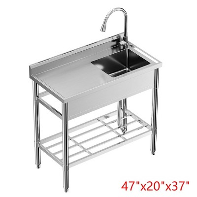 47"x20"x37" Kitchen Sink Stainless Steel Commercial 1 Compartment Utility Sink With Faucet