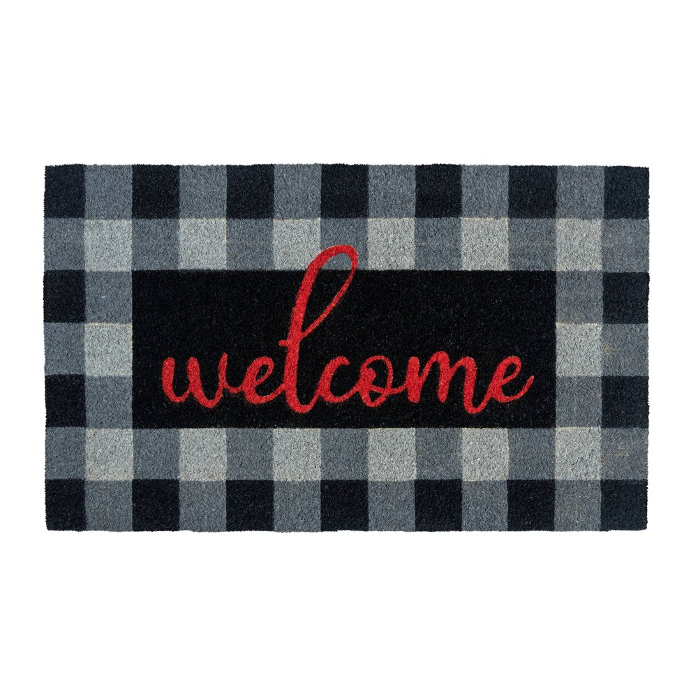 Photos - Doormat 1'4" x 2'4" Buffalo Plaid Welcome Indoor/Outdoor Coir  Red/Black/Gr