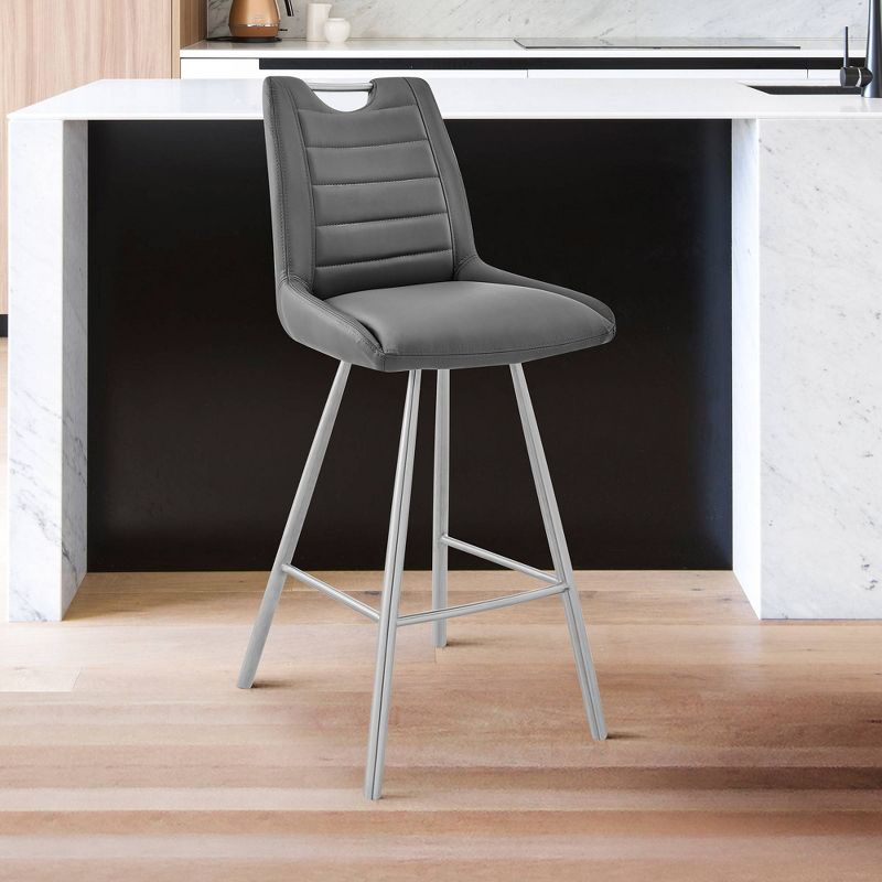 26&#34; Arizona Counter Stool with Faux Leather Brushed Finish Stainless Steel/Charcoal - Armen Living, 3 of 9