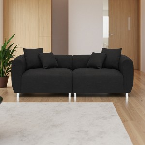 89" Teddy Velvet 3-Seater Sofa with 4 Pillows, Metal Legs & Solid Wood Frame - 1 of 4