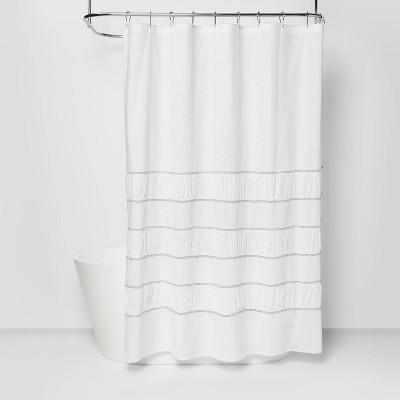 Pieced Pleated Embroidered Shower Curtain White - Threshold™