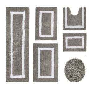 Hotel Bath Rug 100% Premium Cotton Tufted Weave Two Tone Reversible 6 Piece Bathroom Rug Set, Super Soft & Water Absorbent, Machine Washable Bathmat - 1 of 4