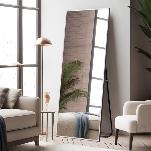 SpassWay Black/Gold/Silver Metal Full Length Mirror Accent Wall Mirror Freestand Mirror with Bracket - 1 of 4