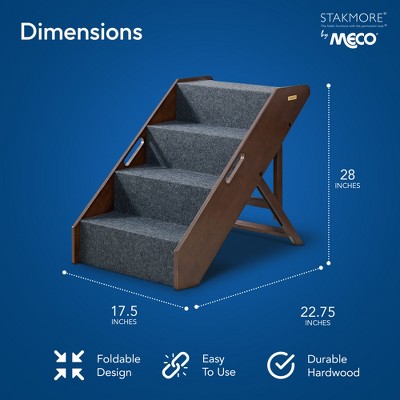 Espresso Hardwood Foldable Pet Steps with Gray Carpet