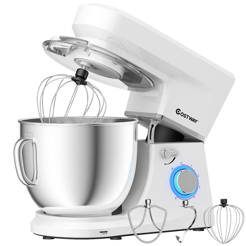 Costway Tilt-Head Stand Mixer 7.5 Qt 6 Speed 660W with Dough Hook, Whisk & Beater White, 1 of 11