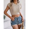 Women's Cropped Sweater Short Sleeve Crew Neck Cable Knit Pullovers Sweater Casual Crop Top - 4 of 4