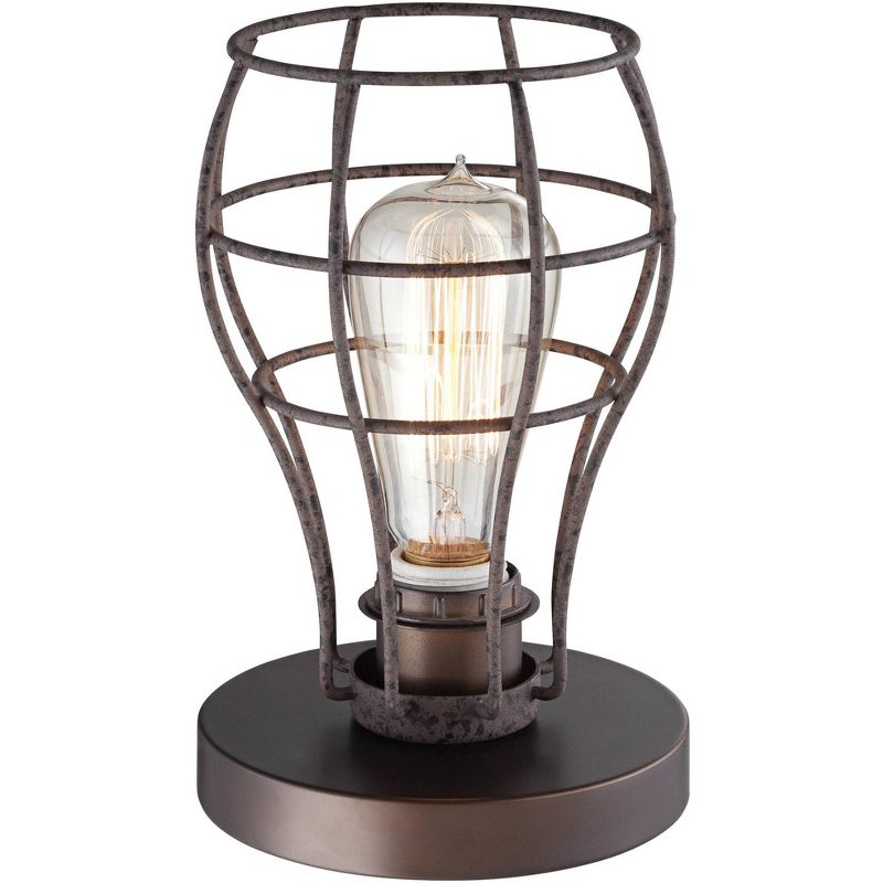 Franklin Iron Works Oldham Industrial Rustic Uplight Desk Table Lamp 9 1/2" High Bronze Rust Open Wire Cage LED for Bedroom Bedside Nightstand Desk, 1 of 9