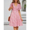 Womens Sundress Summer Floral Short Sleeve Wrap V Neck A-Line Midi Dress - 3 of 4