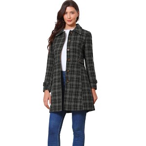 INSPIRE CHIC Women's Plaid Single Breasted Winter Trench Outerwear Pea Coat - 1 of 4
