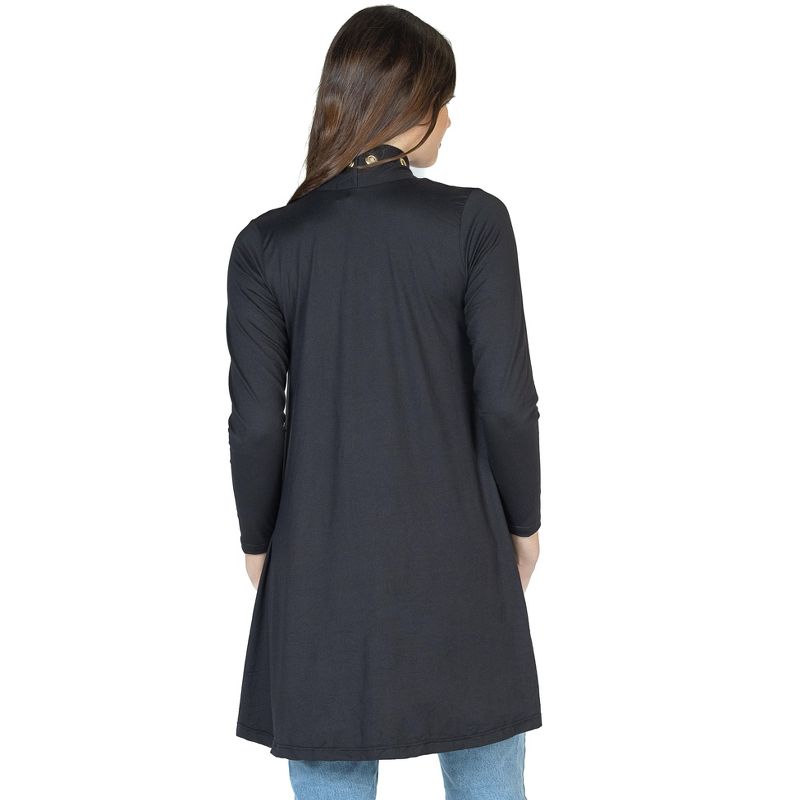 24seven Comfort Apparel Womens Long Sleeve Mid Thigh Open Front Cardigan with Grommet Details, 3 of 5