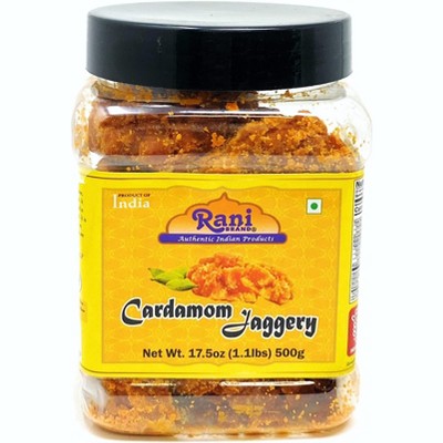 Cardamom Jaggery (Gur) - 17.5oz (1.1lbs) 500g PET Jar - Rani Brand Authentic Indian Products