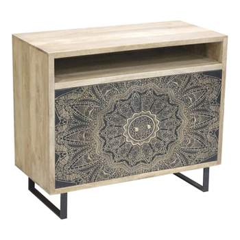 Kismire Bohemian Solid Mango Wood Accent Cabinet with Screen Printed Pattern Natural - HOMES: Inside + Out