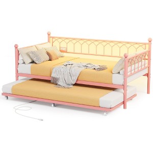 Garvee Twin Daybed with Trundle,Day Bed with LED Lights & Charging Station, Metal Bed Frame with Pull Out Trundle for Living Room, Small Spaces - 1 of 4