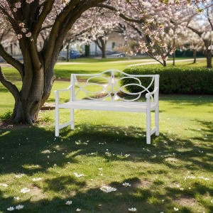 Outdoor Garden Bench Patio Seat Park Bench Armchair with Durable Metal Frame, White - ModernLuxe - 1 of 4
