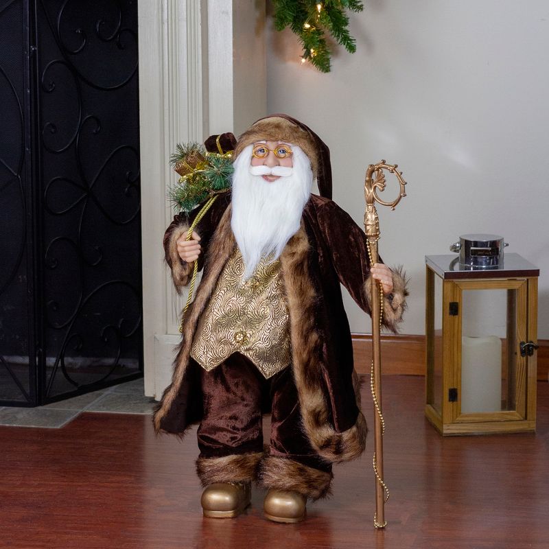 Northlight 24" Gold and Brown Standing Santa Claus Christmas Figurine with Staff, 2 of 6