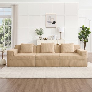 VASIP Modular Boneless Cloud Sectional Sofa  3-Seat with Deep Seat and Pillows,Modern Corduroy Fabric for Living Room,Camel - 1 of 4