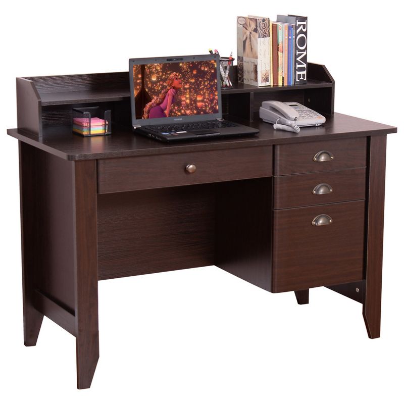 Tangkula Wooden Computer Writing Desk Office Study Table with Drawers Black/Walnut, 1 of 6