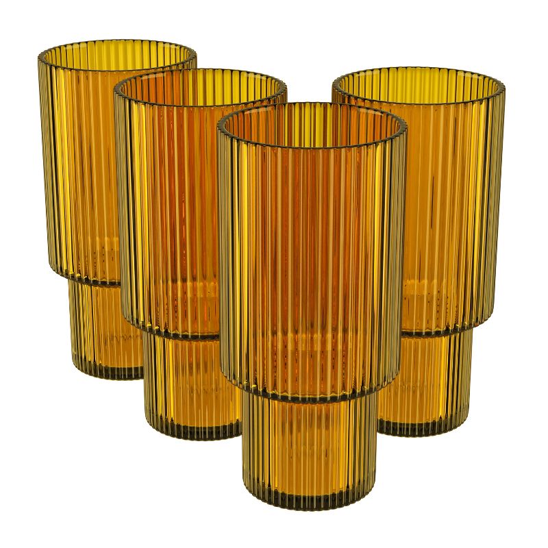 American Atelier Vintage Art Deco 11 oz. Fluted Drinking Glasses 4-Piece, Unique Cups for Weddings, Cocktails or Bar, Ribbed Glass Cup, 5 of 7