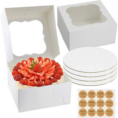12-Pack 10 inch Cake Box with Boards and Stickers, White Cake Boxes with Window