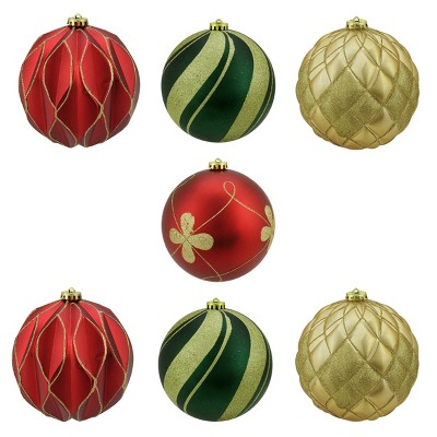 Northlight 7ct Matte and Glitter Shatterproof Ball Christmas Ornament Set 6" - Red/Green