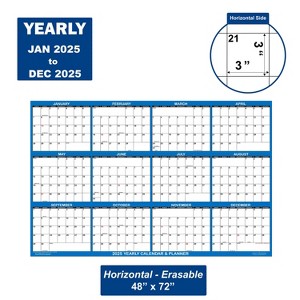 2025 Wall Calendar, 48" x 72", Over-sized SwiftGlimpse Erasable, Wet and Dry Erase Laminated 12 Month Annual Calendar. Horizontal, Navy - 1 of 4