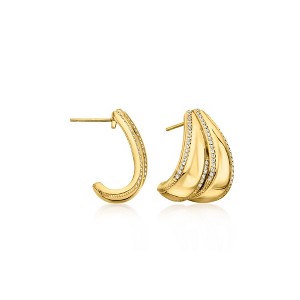 Ross-Simons 1.20 ct. t.w. White Topaz J-Hoop Earrings in 18kt Gold Over Sterling - 1 of 3