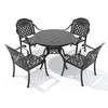 5-Piece Cast Aluminum Outdoor Dining Set: Round Table, Stackable Chairs & Red Cushions - All-Weather Patio Furniture for Your Backyard - 3 of 4