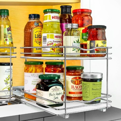 Lynk Professional Slide Out Vertical 8.25" Double Metal Spice Rack Silver: Pull Out Kitchen Storage Organizer, Chrome-Plated — фото 3