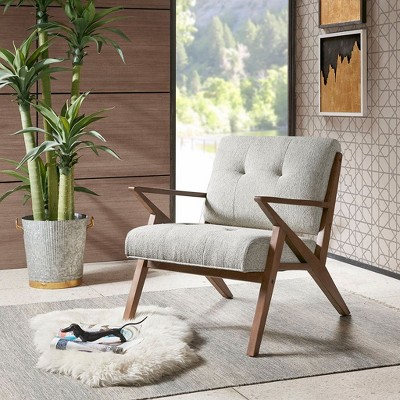 Okak Leisure Accent Chair with Comfy Tufted Back Upholstery Solid Wood Mid-Century Stylish Reading Armchair for Living Room Waiting Room