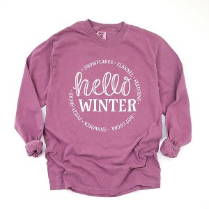 Simply Sage Market Women's Hello Winter Long Sleeve Garment Dyed Tee - 1 of 4