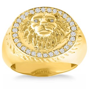 Pompeii3 3/8Ct Men's Diamond Lion Head Pink Ring in 10k White or Yellow Gold - 1 of 4