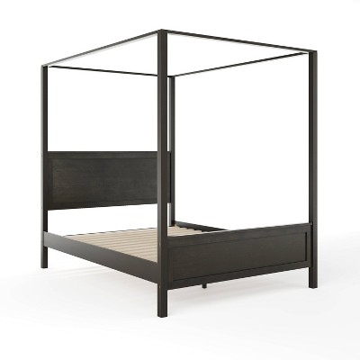 Martha Stewart Queen Hayes Solid Wood Canopy Platform Bed Dark Gray